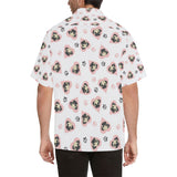 Cute pugs pink heart paw pattern Men's All Over Print Hawaiian Shirt