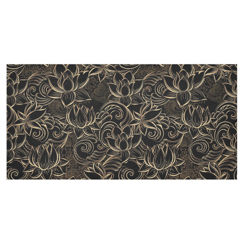 luxurious gold lotus waterlily black background Tablecloth