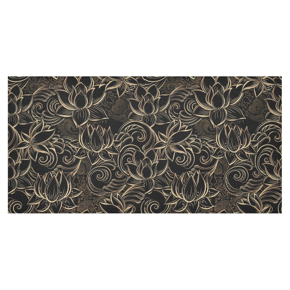 luxurious gold lotus waterlily black background Tablecloth