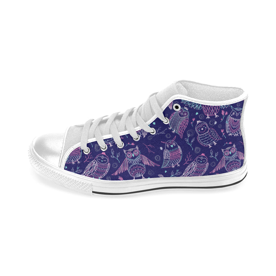 Cute owls pattern boho style ornament Men's High Top Canvas Shoes White