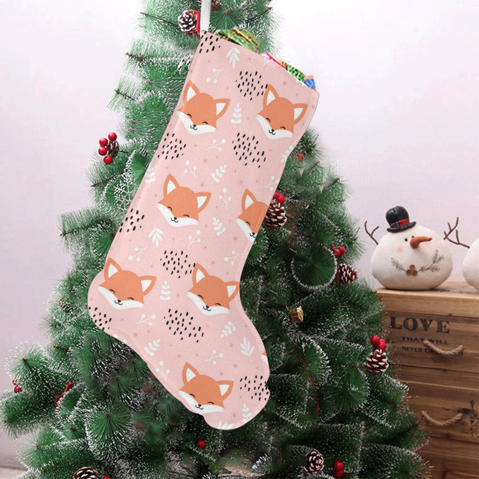 Cute fox pattern pink background Christmas Stocking
