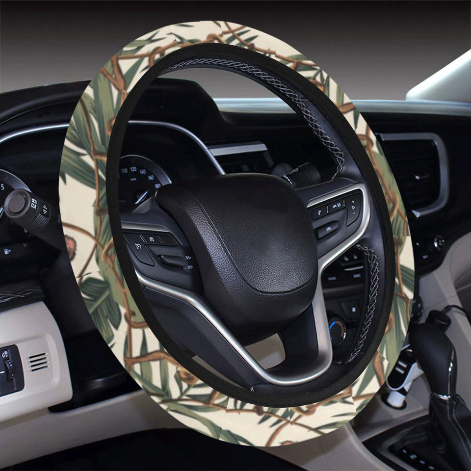 Monkey tropical leaves background Car Steering Wheel Cover