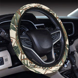 Monkey tropical leaves background Car Steering Wheel Cover