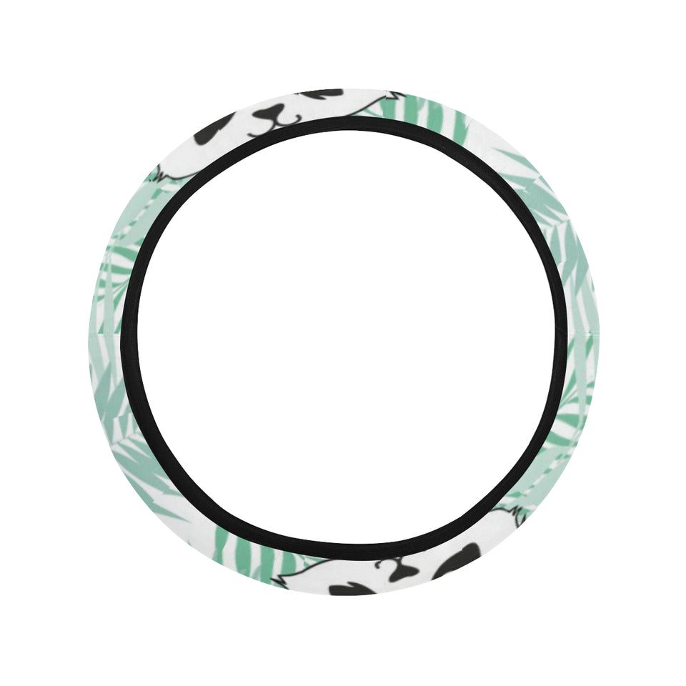 Panda pattern tropical leaves background Car Steering Wheel Cover
