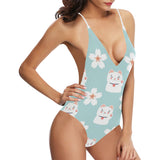 Maneki neko cat sakura Women's One-Piece Swimsuit