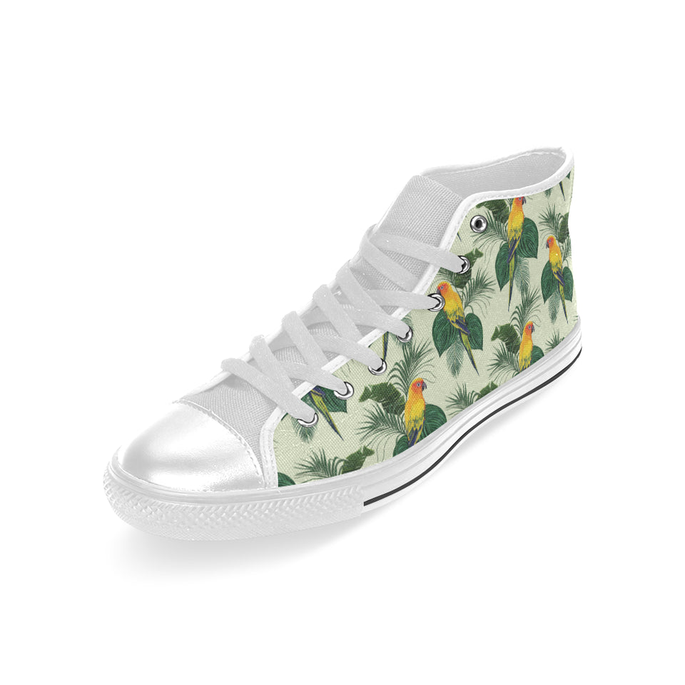 Beautiful parrot palm leaves pattern Men's High Top Canvas Shoes White