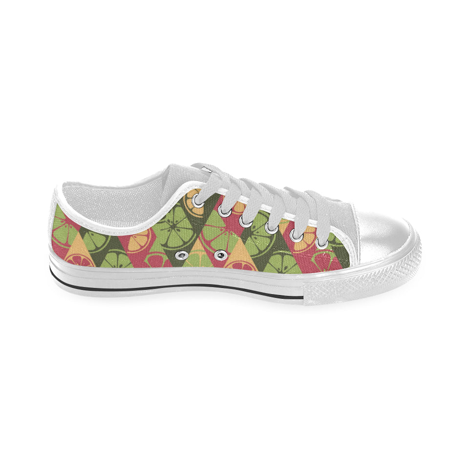 Cool Geometric lime pattern Men's Low Top Canvas Shoes White