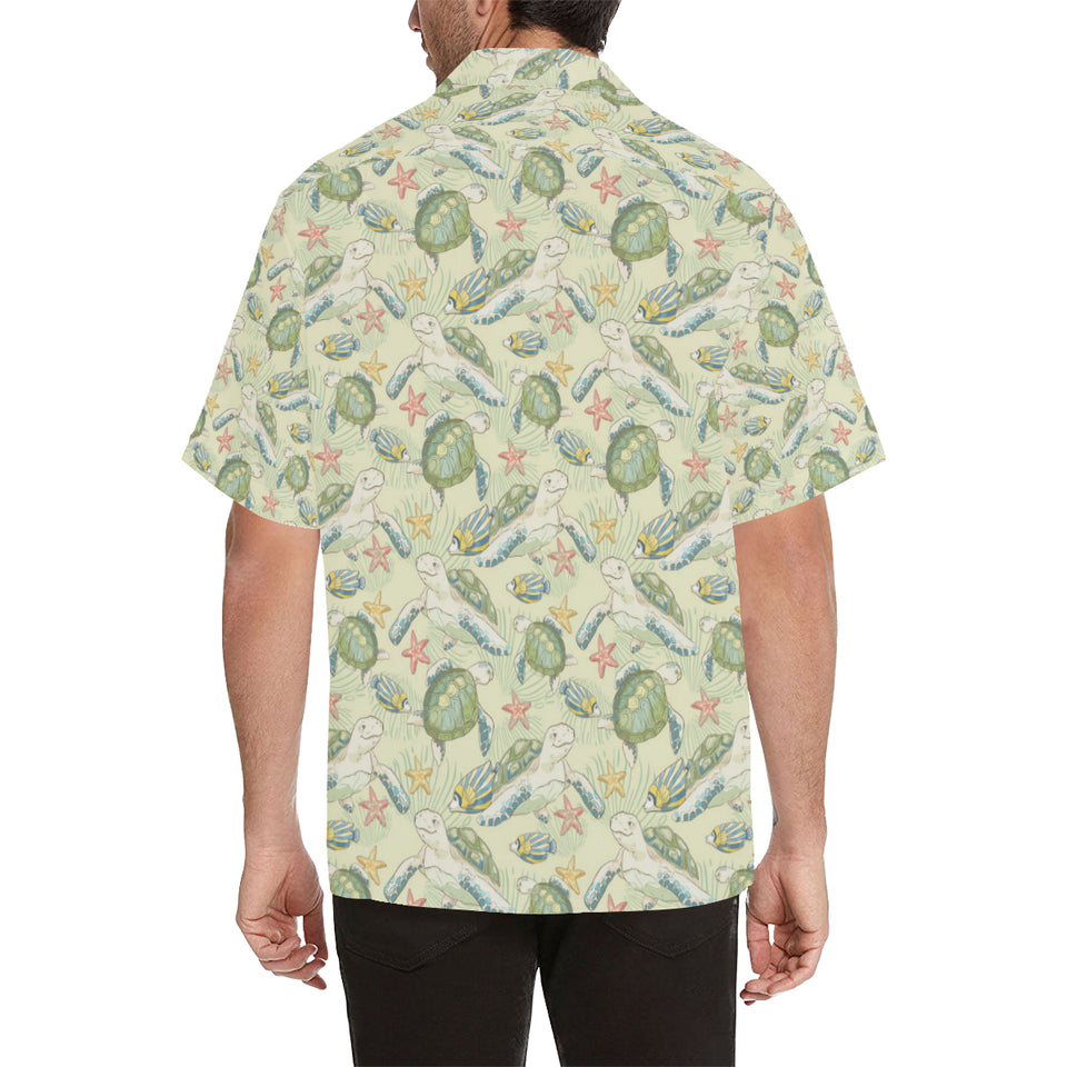 Hand drawn sea turtle fish pattern Men's All Over Print Hawaiian Shirt