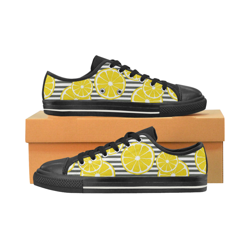 slice of lemon design pattern Women's Low Top Canvas Shoes Black