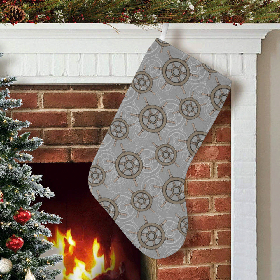 nautical wood steering wheel pattern Christmas Stocking