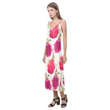 dragon fruits design pattern V-Neck Open Fork Long Dress