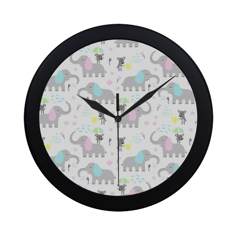 Cute elephant mouse pattern Elegant Black Wall Clock