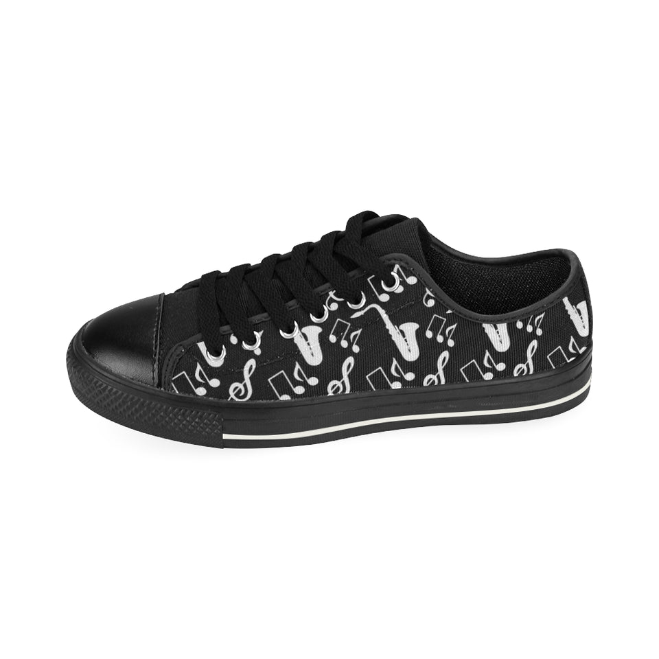 Saxophone music notes treble clef black white them Men's Low Top Canvas Shoes Black