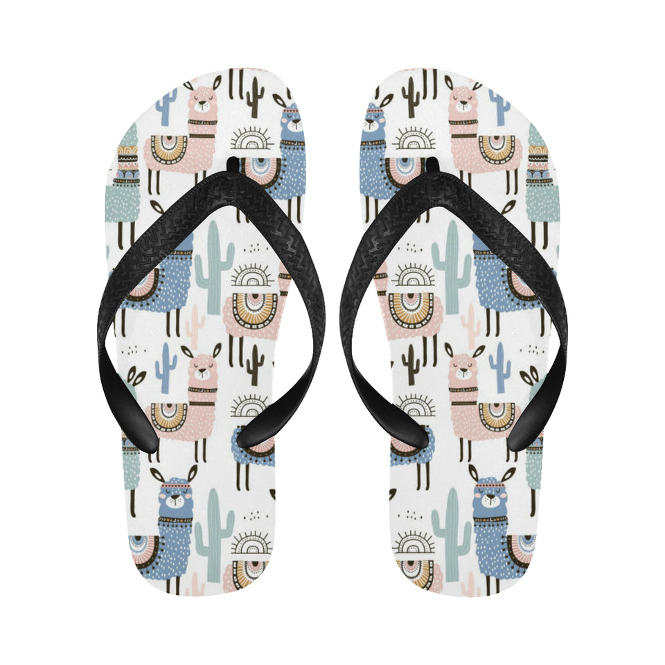lama Alpaca cactus hand drawn pattern Unisex Flip Flops