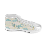 Bonsai bamboo stork japanese pattern cream theme Women's High Top Canvas Shoes White