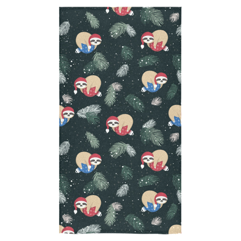Cute sloths sleeping christmas ball santa hat patt Bath Towel