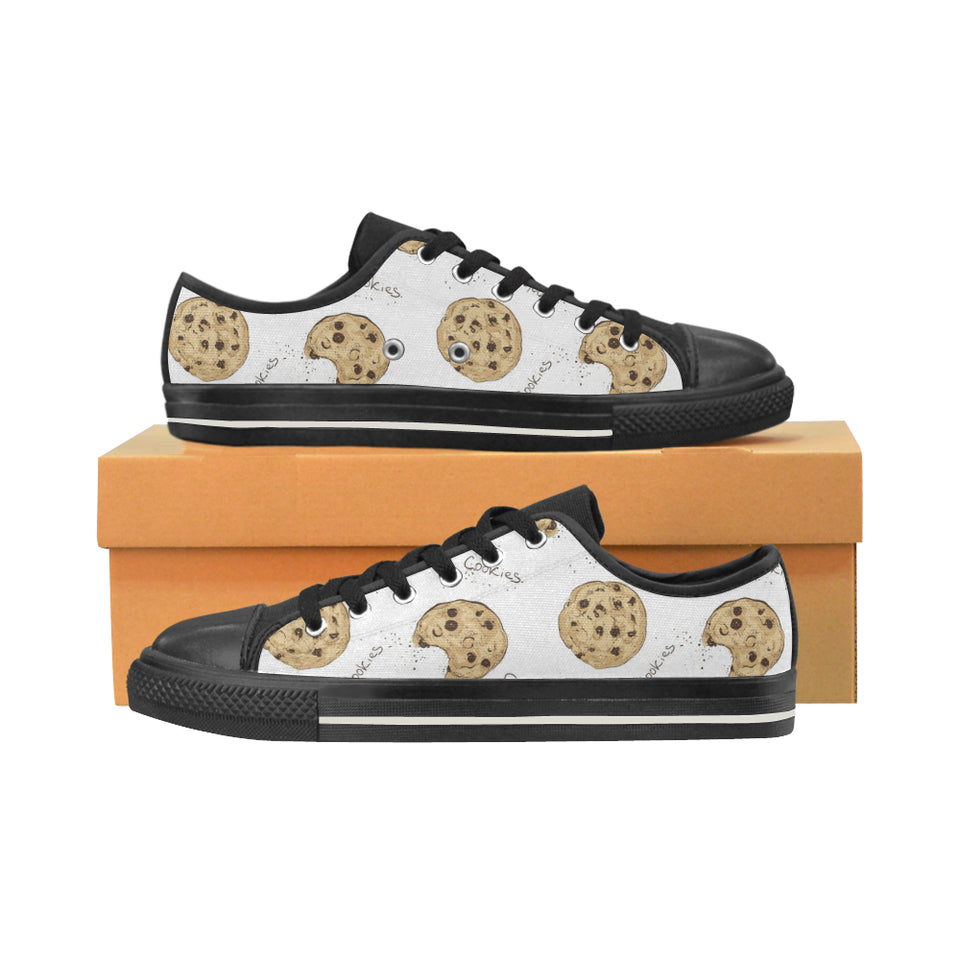 Sketch style cookie pattern Women's Low Top Canvas Shoes Black