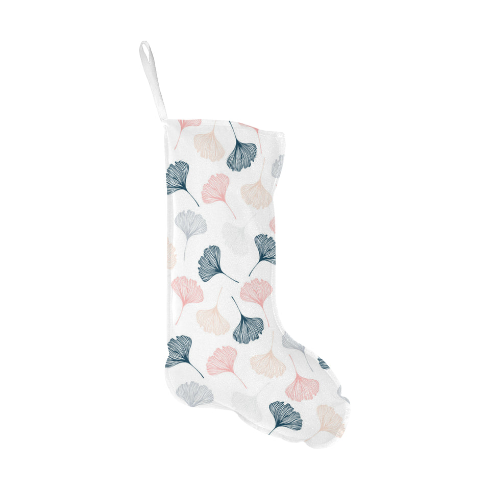 Black Gray Cream coral ginkgo leaves pattern Christmas Stocking