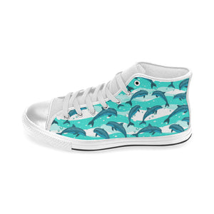Dolphin sea pattern Women's High Top Canvas Shoes White