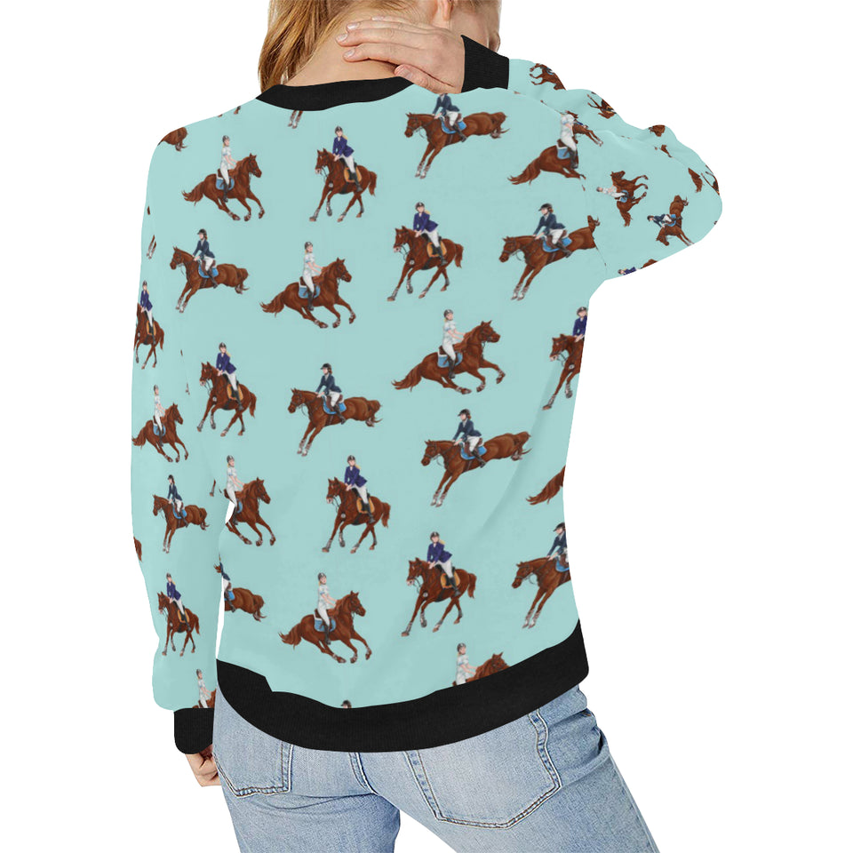 Horses running horses rider pattern Women's Crew Neck Sweatshirt