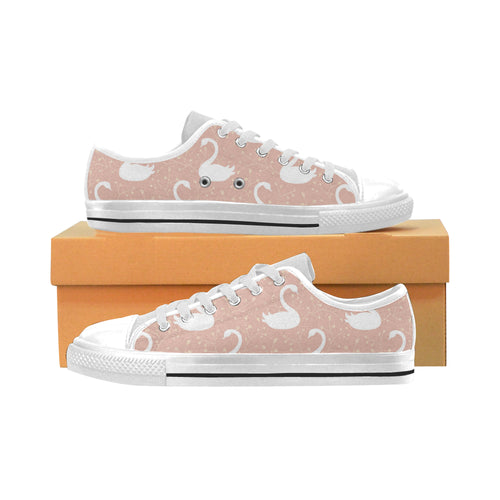 Swan flower light pink background Men's Low Top Shoes White