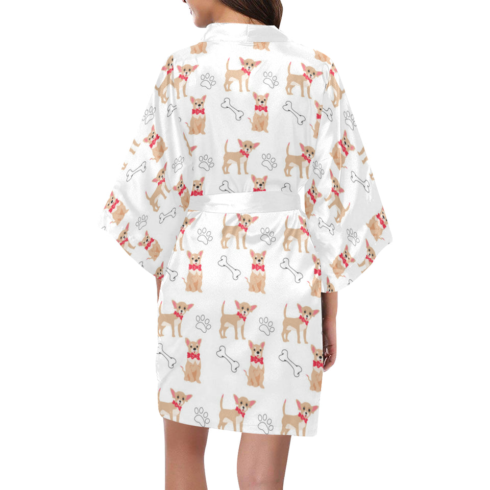Chihuahua bone paw pattern Women's Short Kimono Robe