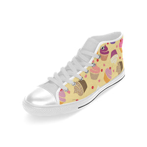 cake cupcake heart cherry pattern Men's High Top Canvas Shoes White