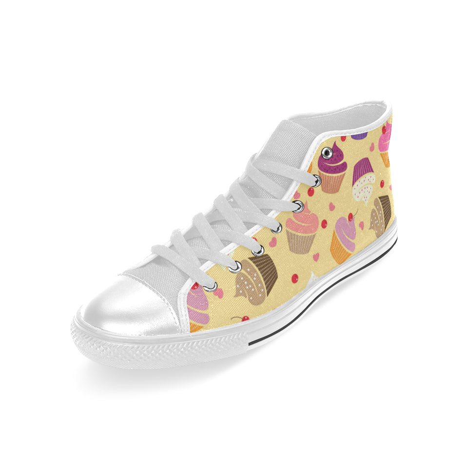 cake cupcake heart cherry pattern Men's High Top Canvas Shoes White