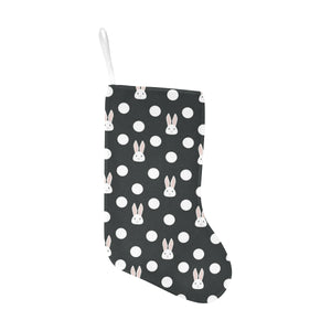 Cute white rabbit polka dots black background Christmas Stocking