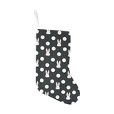 Cute white rabbit polka dots black background Christmas Stocking