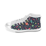 colorful space pattern planet star Men's High Top Canvas Shoes White