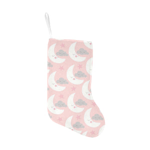 Cute moon cloud star pattern pink dot background Christmas Stocking