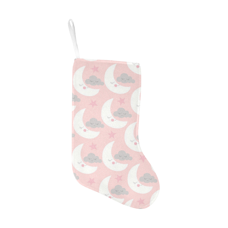 Cute moon cloud star pattern pink dot background Christmas Stocking