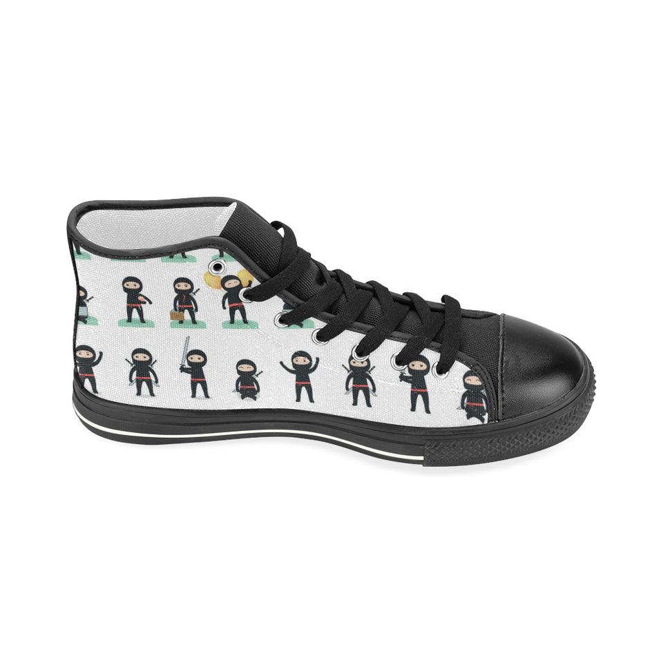Cute ninja katana sword pattern Women's High Top Canvas Shoes Black
