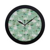 White swan lake pattern Elegant Black Wall Clock