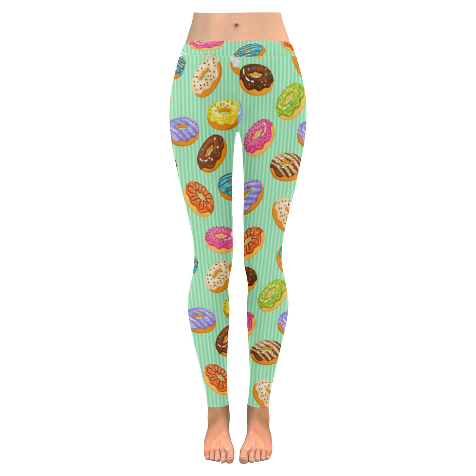Colorful donut pattern green background Women's Legging Fulfilled In US