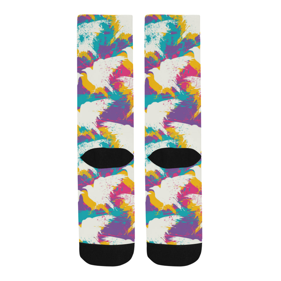 Colorful crow illustration pattern Crew Socks