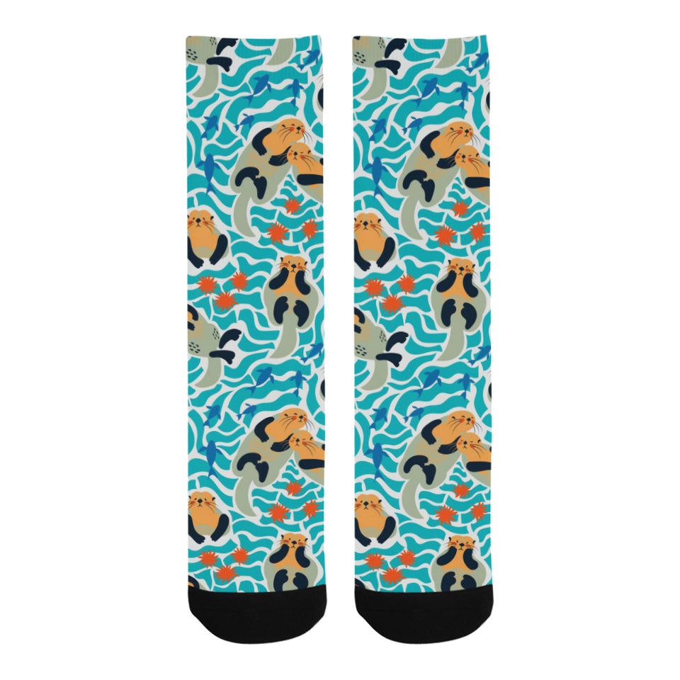 Cute sea otters fishe sea urchin pattern Crew Socks