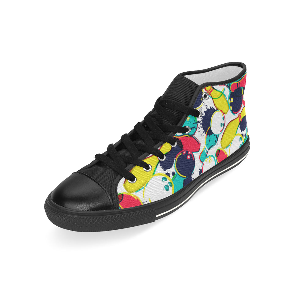 watercolor bowling ball pins Men's High Top Canvas Shoes Black