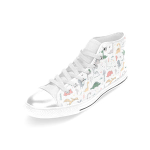 Cute cartoon dinosaurs tree pattern Women's High Top Canvas Shoes White