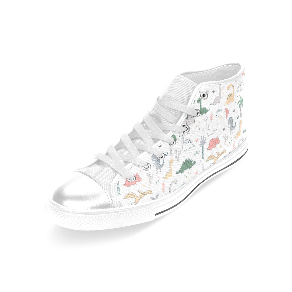 Cute cartoon dinosaurs tree pattern Women's High Top Canvas Shoes White