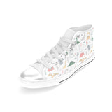 Cute cartoon dinosaurs tree pattern Women's High Top Canvas Shoes White