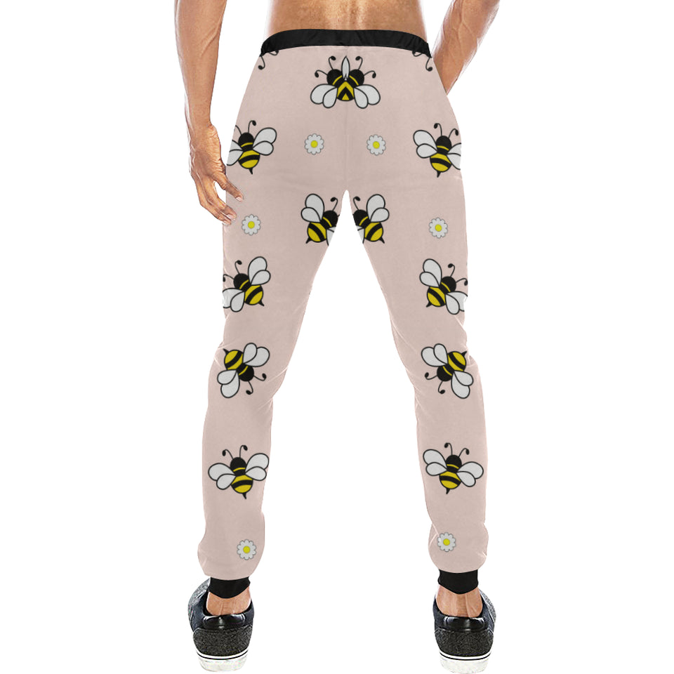 Cute bee flower pattern pink background Unisex Casual Sweatpants