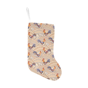 Cute rooster chicken cock floral ornament backgrou Christmas Stocking