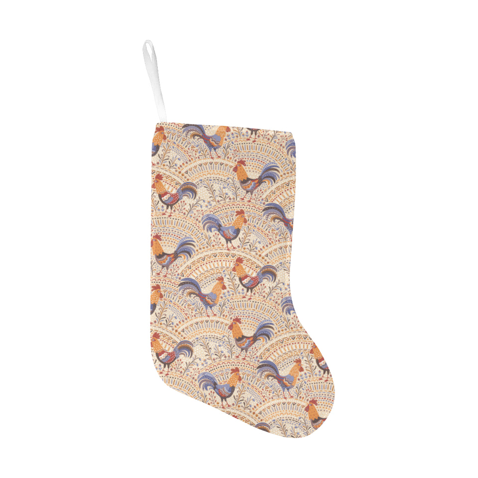 Cute rooster chicken cock floral ornament backgrou Christmas Stocking