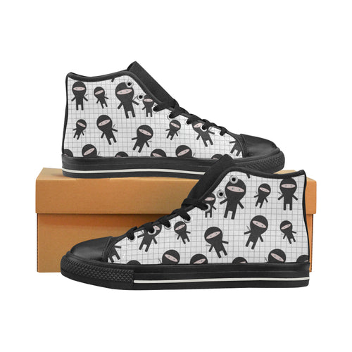 Ninja pattern plaid background Women's High Top Canvas Shoes Black