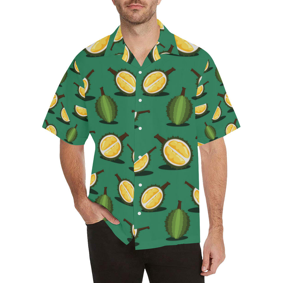 Durian pattern green background Men's All Over Print Hawaiian Shirt