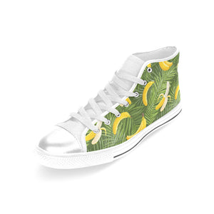 Banana Palm Leaves pattern Women's High Top Canvas Shoes White