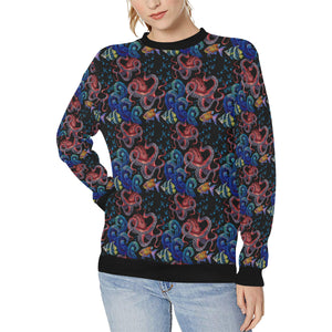 Octopus sea wave tropical fishe pattern Women's Crew Neck Sweatshirt