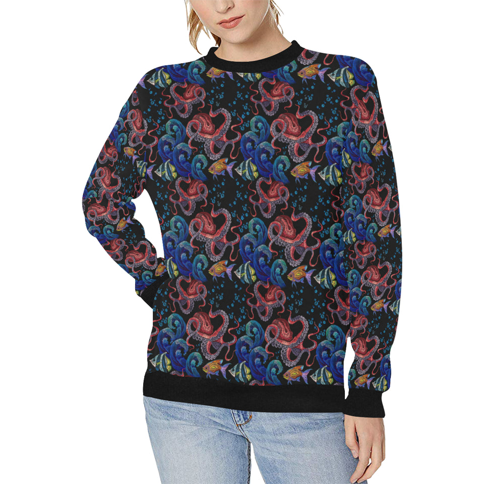 Octopus sea wave tropical fishe pattern Women's Crew Neck Sweatshirt